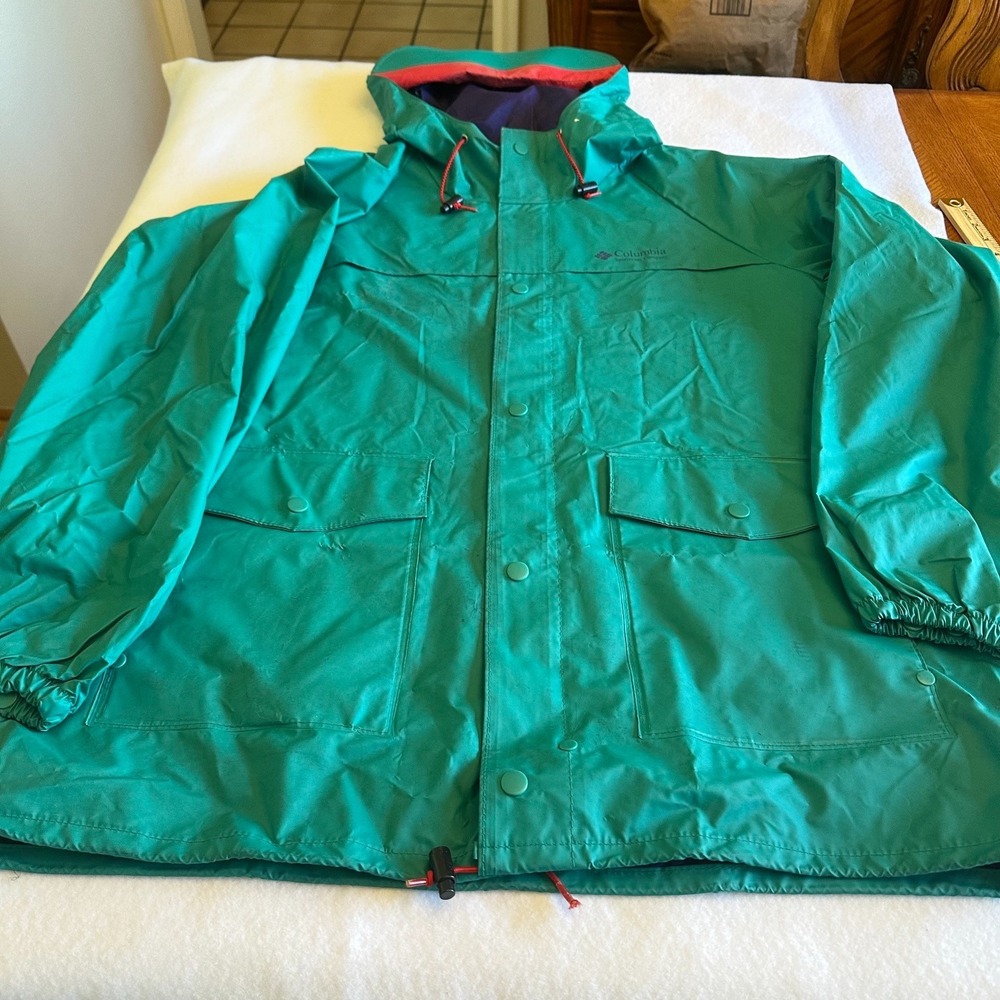 Vintage Columbia Rain Jacket Mens Large Green Waterproof Hooded Coat RM3120